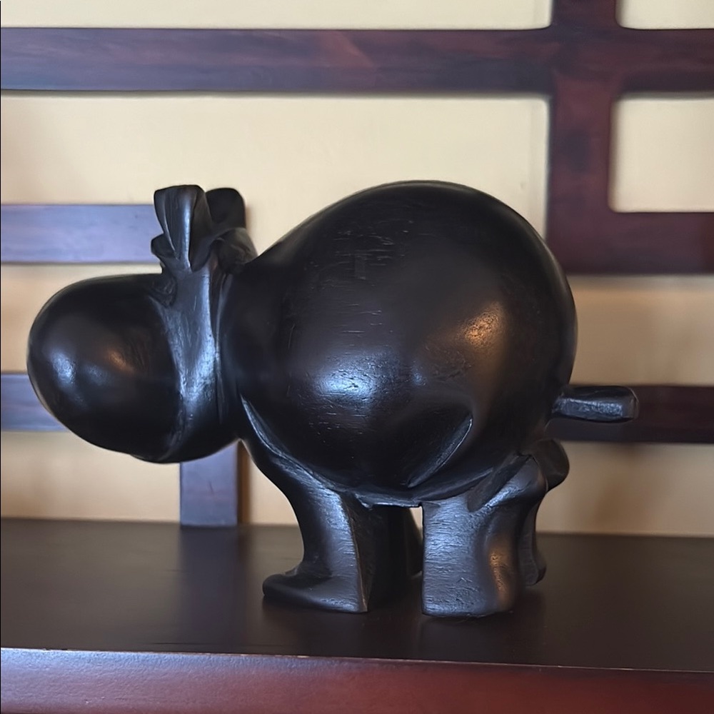 Hand Carved Wood House Hippo Sculpture Art - Picture 2 of 9